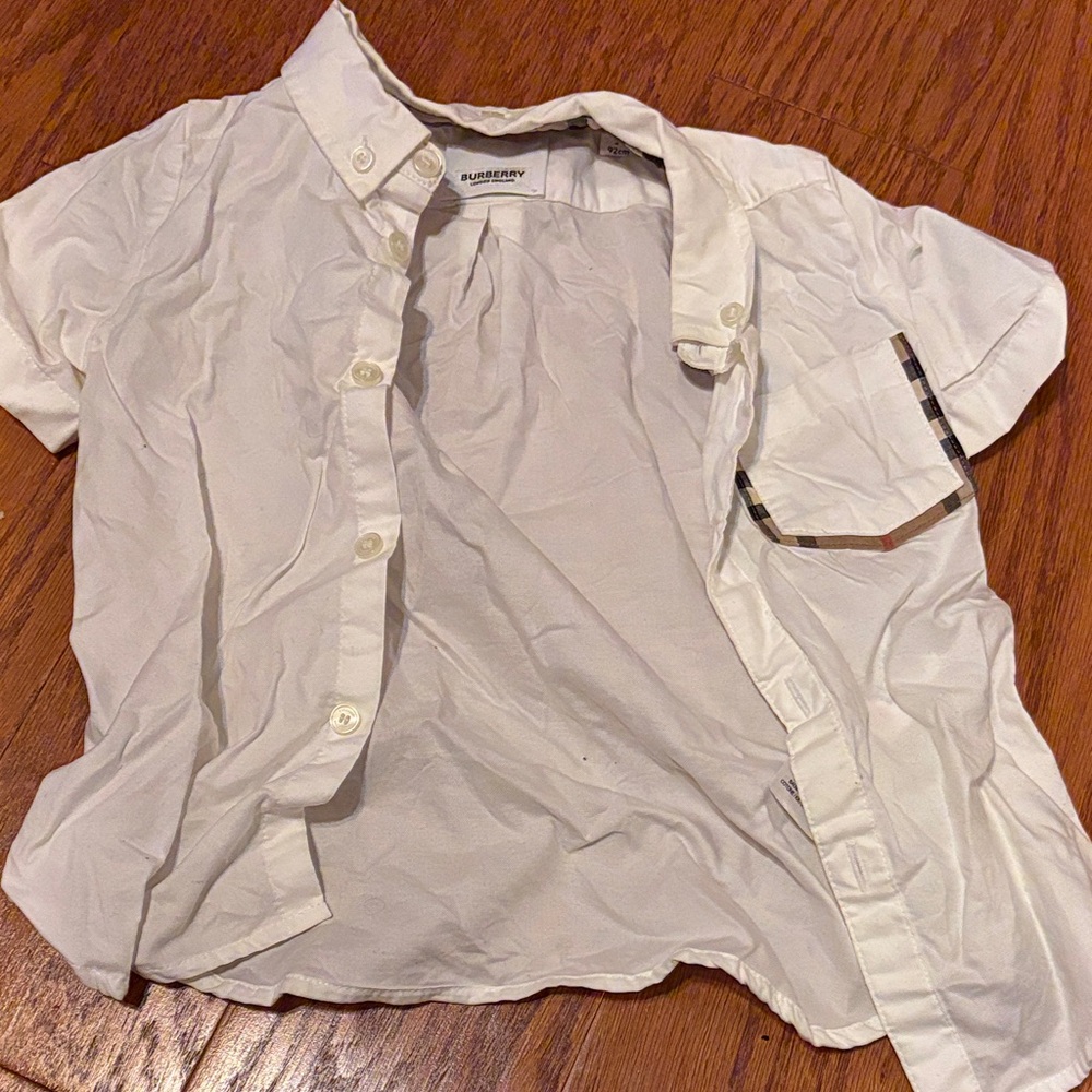 Burberry Kids Cream Button-Down Shirt with Plaid Accent